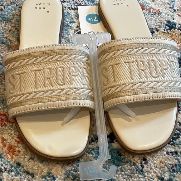 NWT St Tropez Cream Slide Sandals by A New Day 7.5 Ivory Embroidered Saint - Picture 4 of 16